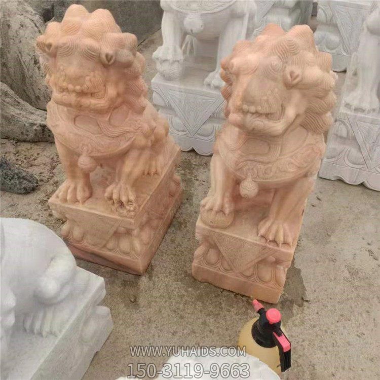 石雕晚霞红雕刻 狮子 镇宅招财别墅门口摆件博鱼网页版