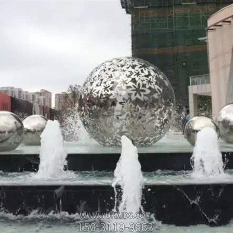 售楼部水池喷泉不锈钢花纹镂空球博鱼网页版摆件 