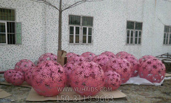 公园创意不锈钢粉色镂空球博鱼网页版