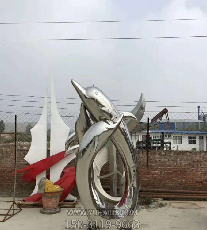 镜面不锈钢户外园林大型动物景观海豚博鱼网页版