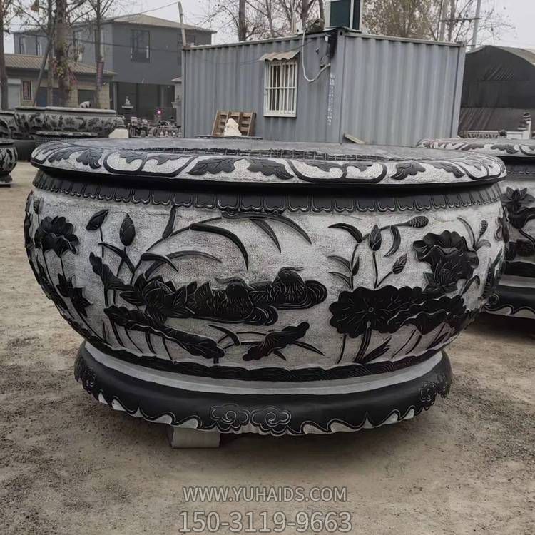 大型仿古青石浮雕莲花鱼缸博鱼网页版