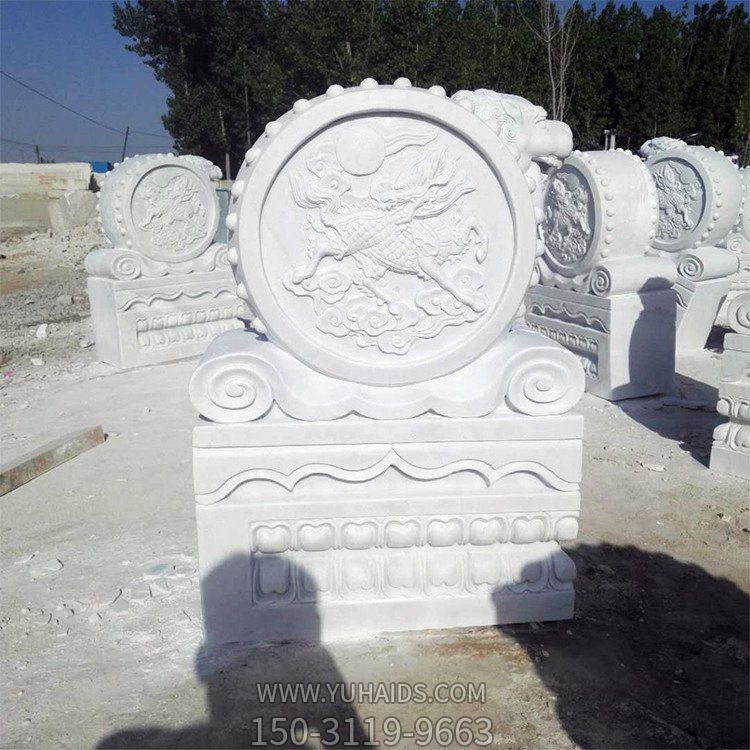汉白玉石雕户外庭院门口摆放的浮雕抱鼓石博鱼网页版