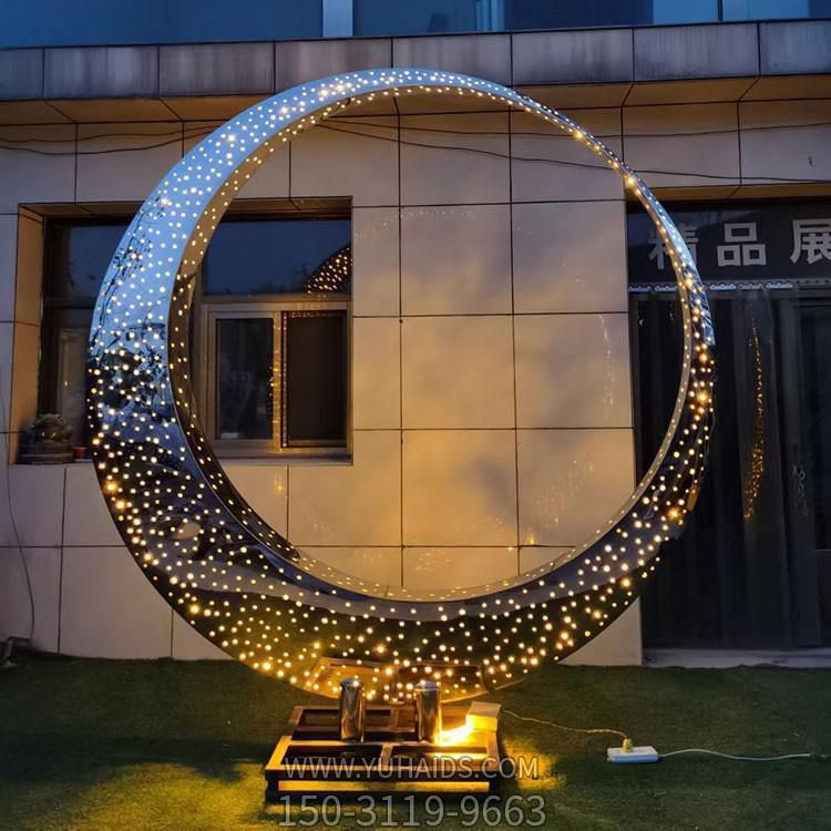 酒店会所不锈钢镂空发光月亮博鱼网页版摆件