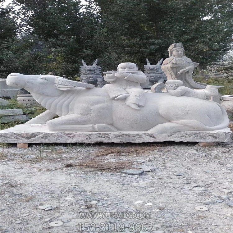 汉白玉牧童骑牛石雕，卧地上的水牛博鱼网页版