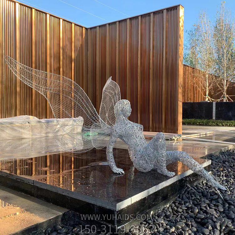 不锈钢铁艺镂空天使女孩摆件 别墅会所景观小品博鱼网页版