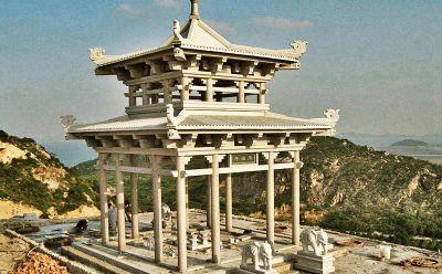 景区山顶摆放仿古建多角大理石凉亭石雕