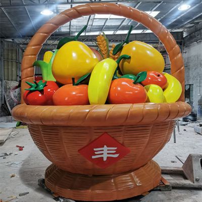 玻璃钢彩绘水果篮子采摘园户外摆件
