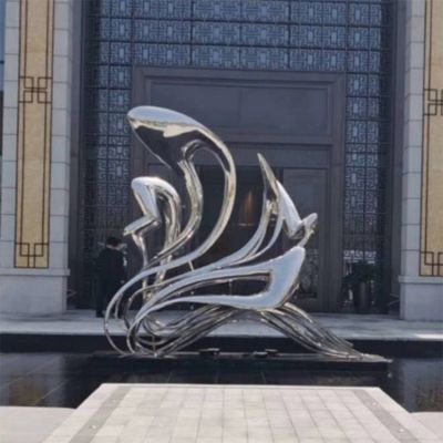 酒店门口水池摆放不锈钢镜面抽象艺术造型博鱼网页版