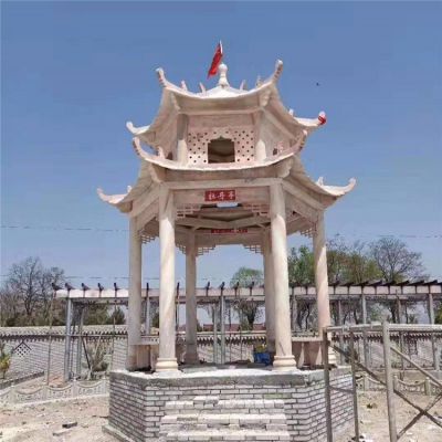晚霞红天然大理石雕刻二层古建凉亭园林博鱼网页版