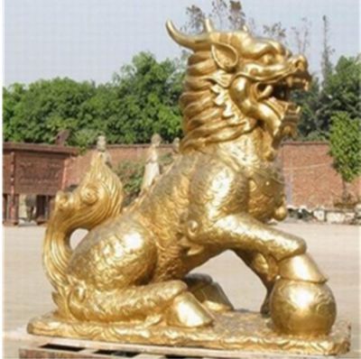 广场大型不锈钢喷金神兽麒麟博鱼网页版