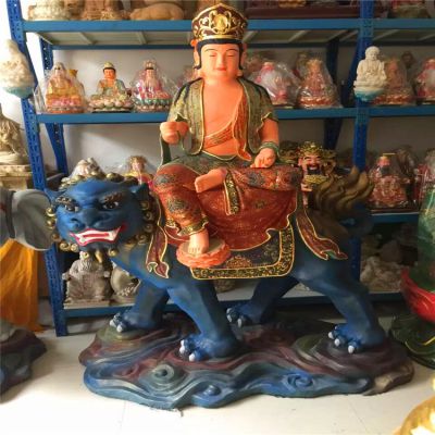 玻璃钢彩绘寺庙坐着神兽的文殊普贤博鱼网页版