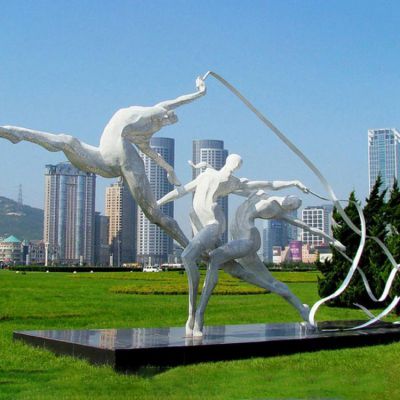 不锈钢抽象艺术体操彩带运动人物公园草地摆件
