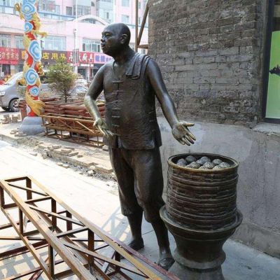  玻璃钢卖包子铸铜民俗小吃博鱼网页版模型 吆喝叫卖博鱼网页版摆件