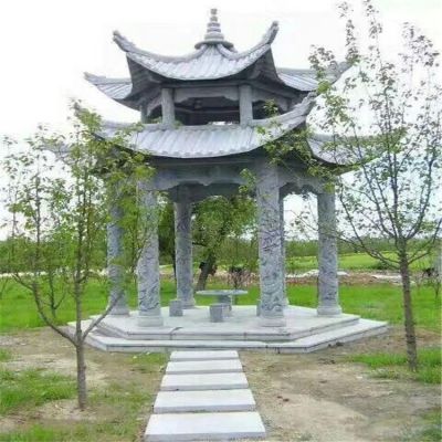 大理石石雕园林景观多层六角凉亭