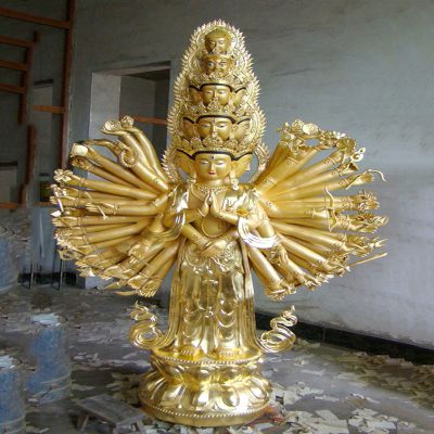 寺庙景区漆金铜雕十面千手观音博鱼网页版