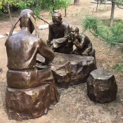玻璃钢仿铜古人下棋民俗小品公园摆件
