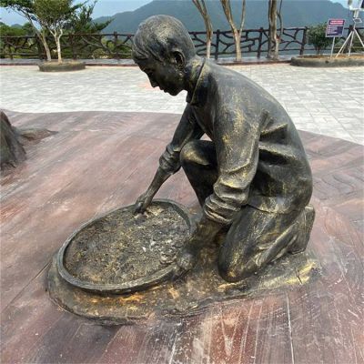 铜雕户外园林景观晒茶的人物景观小品摆件