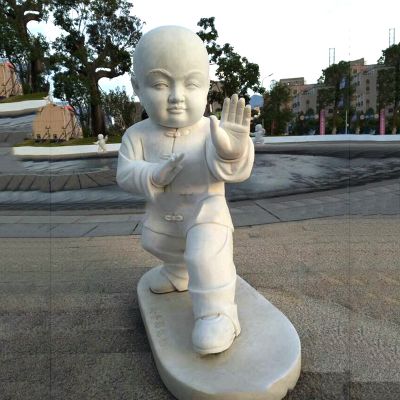 寺院摆放打太极拳小和尚汉白玉博鱼网页版