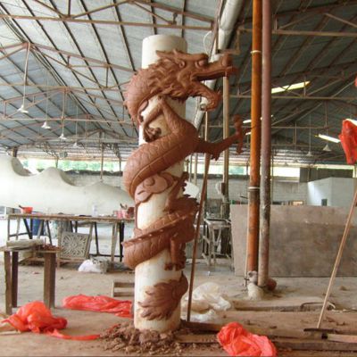 石雕盘龙柱 城市广场花岗岩石龙柱雕刻 玻璃钢仿龙寺庙摆件石柱子_2143