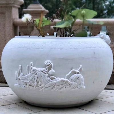 青石大理石庭院鱼缸摆件仿古做旧鱼缸户外养鱼缸摆件