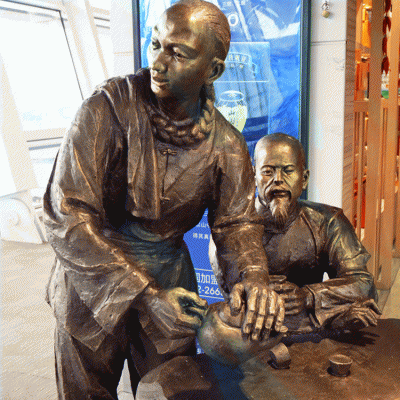 喝茶情景博鱼网页版，店小二倒茶铜雕