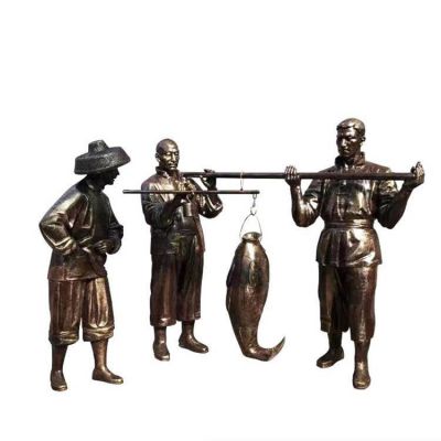 玻璃钢渔民卖鱼人物博鱼网页版 民俗文化小品商业街园林景观装饰摆件