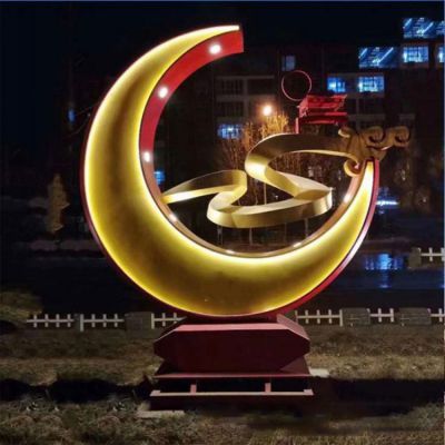 不锈钢发光月亮博鱼网页版 大型玻璃钢户外照明创意景观博鱼网页版