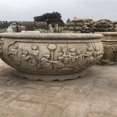 青石石雕浮雕大型景观花盆博鱼网页版