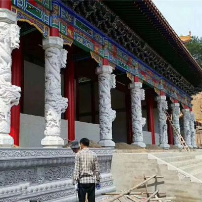 装饰古建大殿门楼汉白玉龙柱石雕