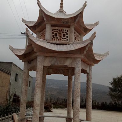 晚霞红大理石浮雕户外园林景观凉亭博鱼网页版