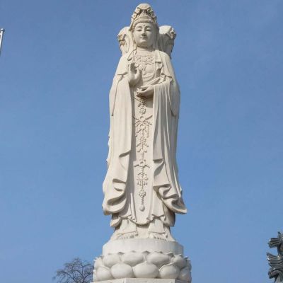 汉白玉石雕佛像三面观音博鱼网页版