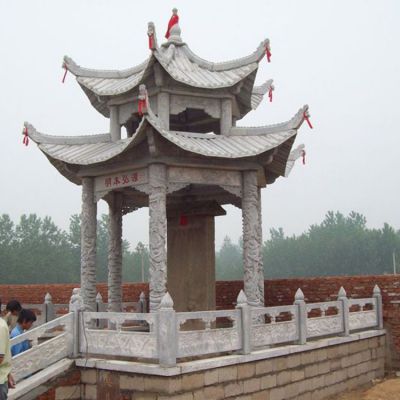 寺院户外摆放石碑双层雕刻凉亭景观