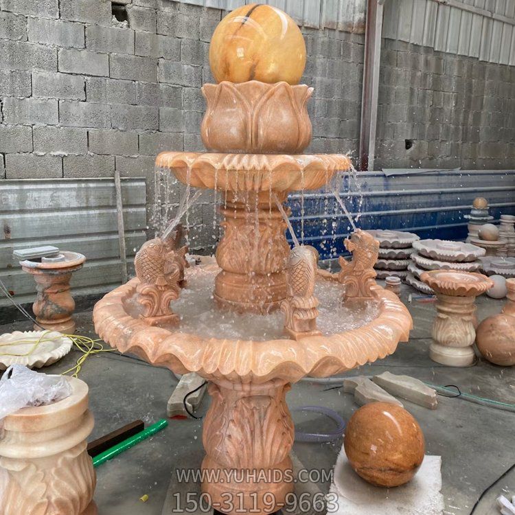 晚霞红中式风水球流水喷泉庭院装饰园林摆件博鱼网页版