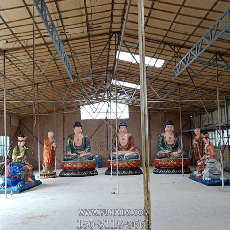 寺院摆放树脂漆金释迦三尊佛神像博鱼网页版