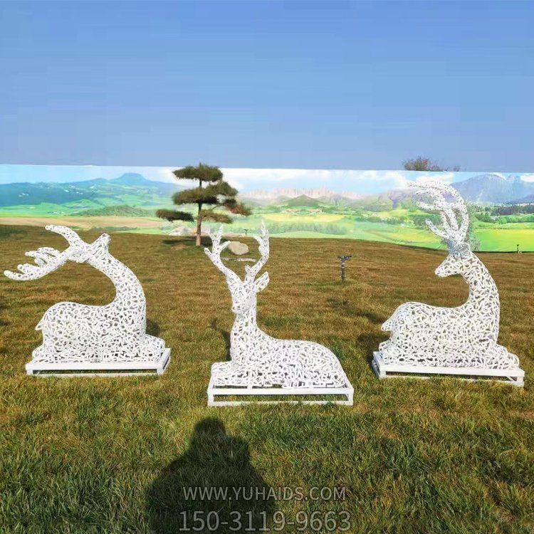 镂空鹿博鱼网页版不锈钢楼盘户外园林草地摆件
