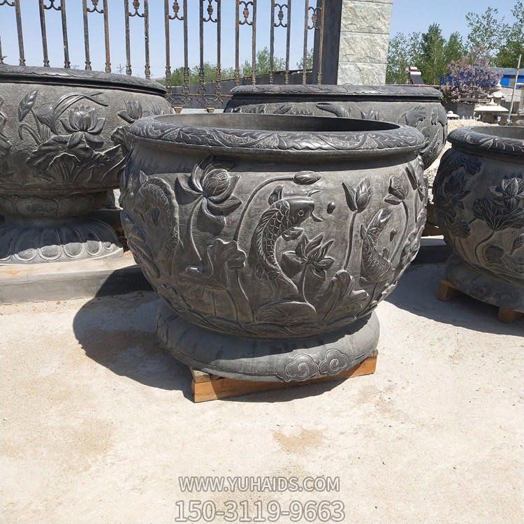 庭院青石石雕浮雕水缸博鱼网页版摆件