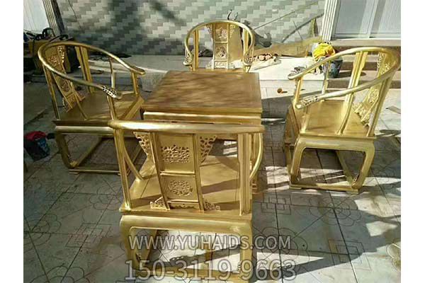 桌椅博鱼网页版-庭院摆放不锈钢镀金仿古桌椅