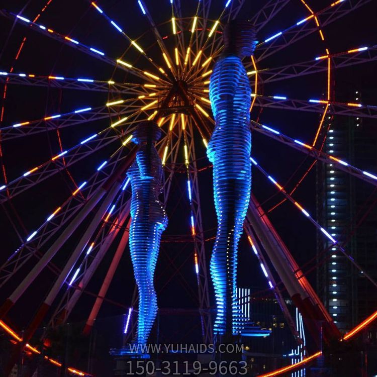 不锈钢创意镂空灯光亮化抽象人雕像城市标识摆件博鱼网页版