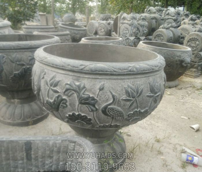 庭院仿古做旧圆形莲花浮雕缸博鱼网页版