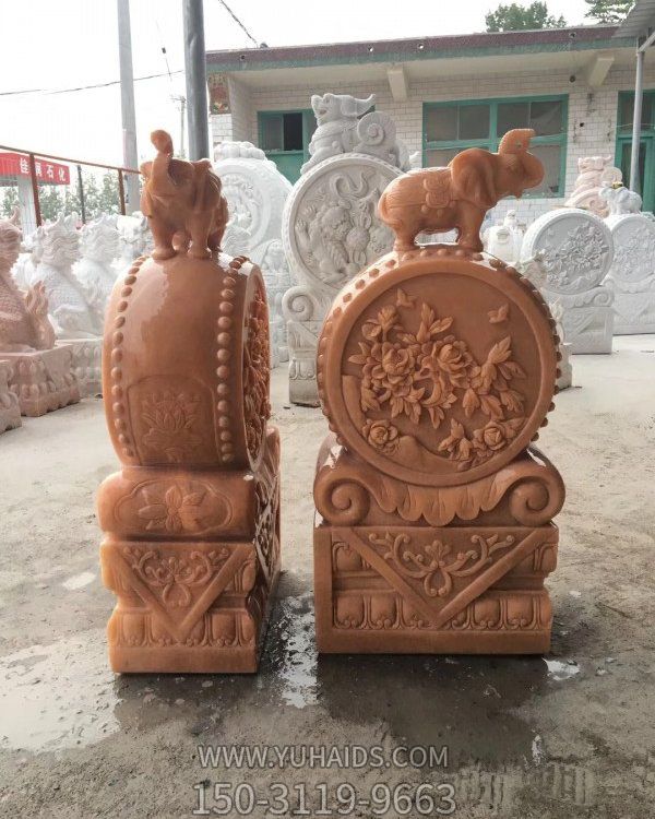 晚霞红石雕小象门墩大理石抱鼓石博鱼网页版