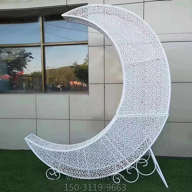 室外简约不锈钢镂编织空月亮 树叶博鱼网页版景区广场摆件