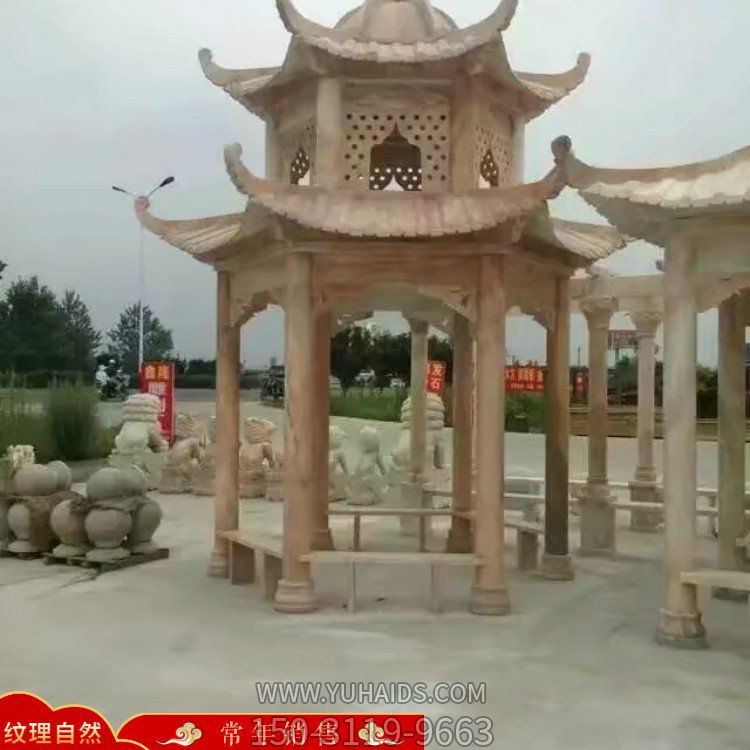 户外景观石亭子 庭院晚霞红石雕凉亭 别墅休息石亭长廊博鱼网页版