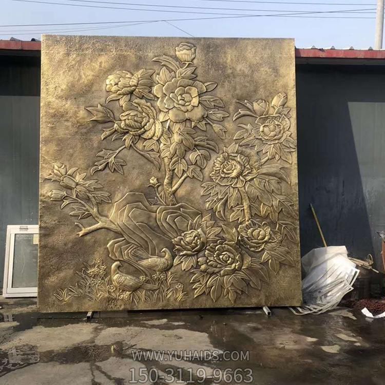 别墅酒店装饰黄铜锻造花开富贵背景墙壁画博鱼网页版
