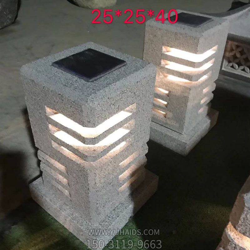 柱头灯太阳能石灯笼现代风镂空庭院大理石摆件草坪灯博鱼网页版