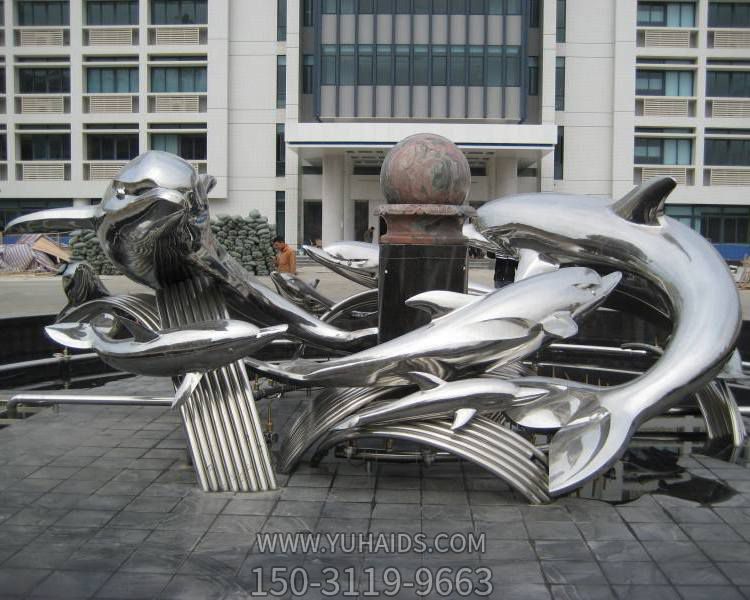 镜面不锈钢户外园林海豚博鱼网页版摆件