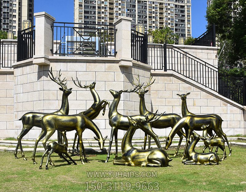 别墅小区铜雕多只梅花鹿博鱼网页版
