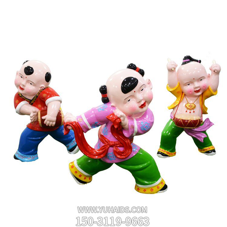 景点户外摆放玻璃钢彩绘福娃敲鼓扭秧歌公仔博鱼网页版