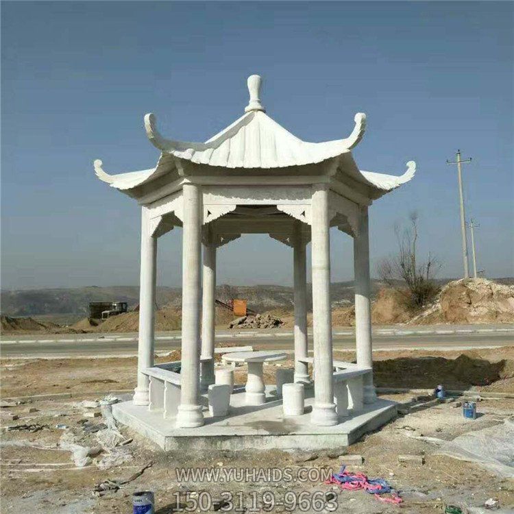 户外园林摆放大理石雕刻六角中式凉亭博鱼网页版