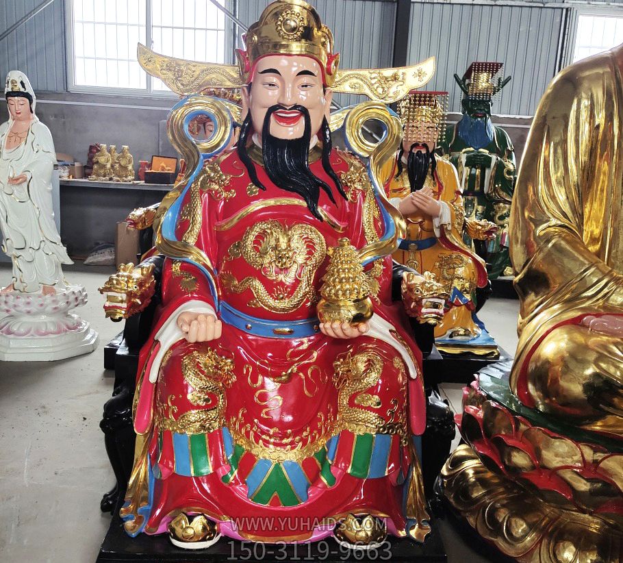 玻璃钢彩绘手拿元宝寺庙供奉神佛财神博鱼网页版