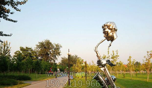 不锈钢喷漆公园吹唢呐的抽象人物景观吹奏博鱼网页版